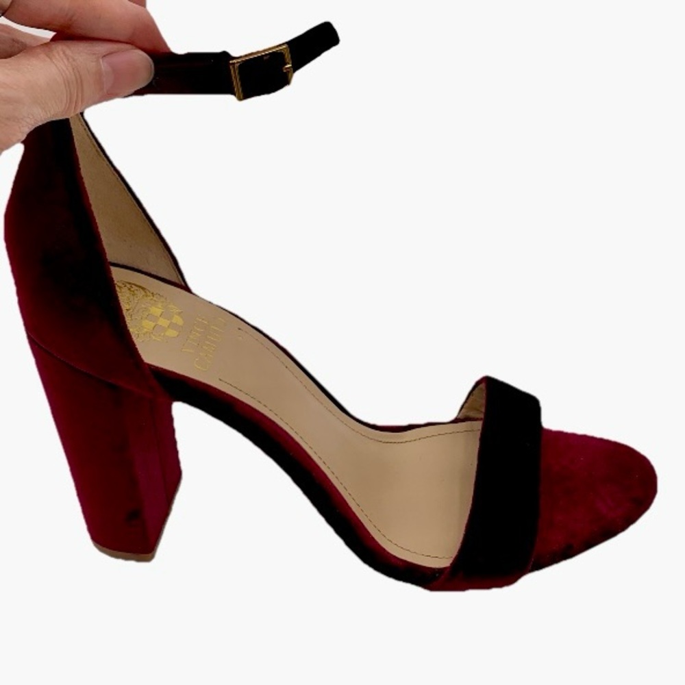Vince Camuto Velvet Heel‎ Sandal Sz 9M Red Wine Burgundy Malissa Christmas Fall